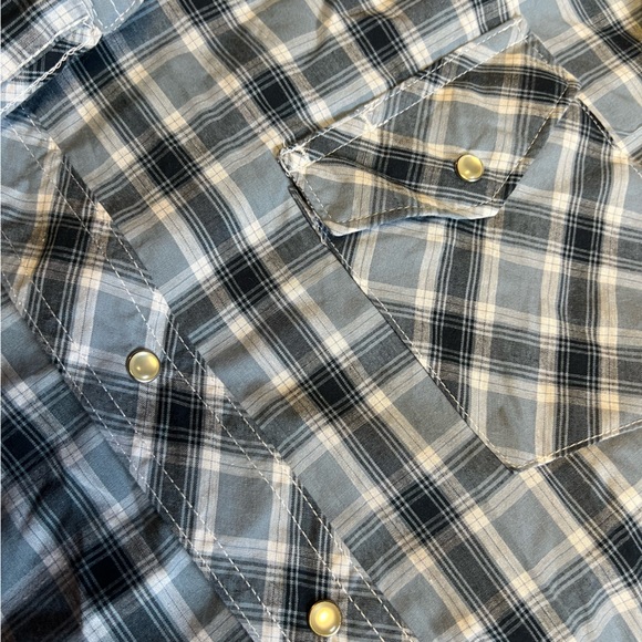 NWOT Wrangler Blue and White Plaid Pearl Snap Button Shirt Mens Size XXL Western - Picture 4 of 6